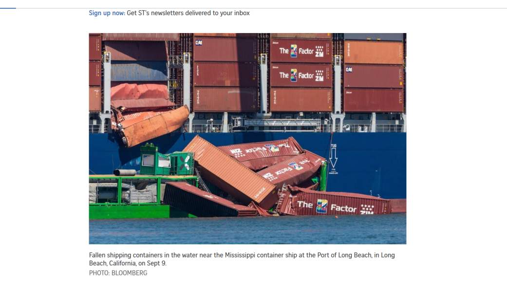 Bekas perkapalan jatuh ke atas kapal Mississippi di Port of Long Beach, salah satu pelabuhan tersibuk di AS