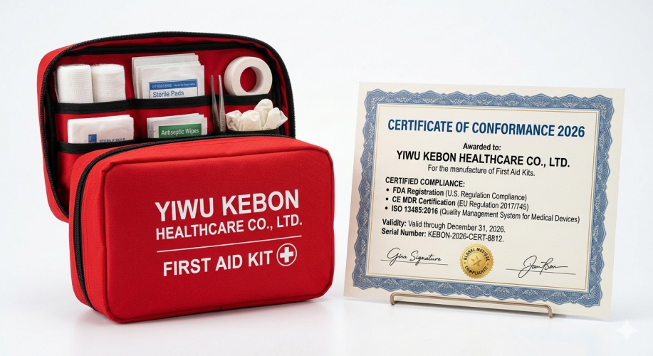 Yiwu Kebon Healthcare: Pensijilan FDA, CE dan ISO 13485 2026 Diperbaharui untuk Kit Pertolongan Cemas