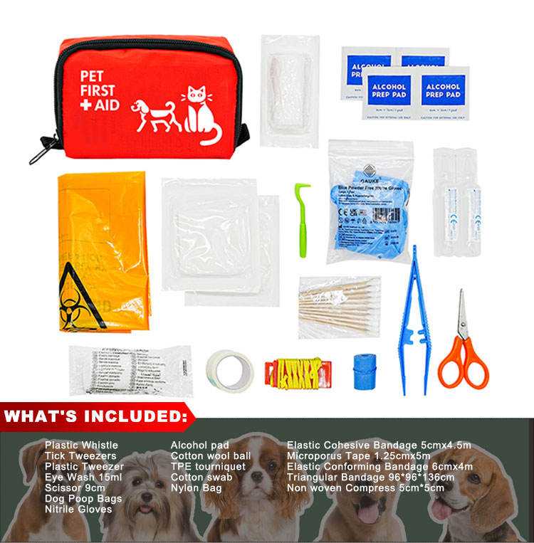 Kit Pertolongan Cemas Haiwan Mudah Alih untuk Anjing & Kucing – Kit Perubatan Kecemasan untuk Perjalanan, Luar & Rumah